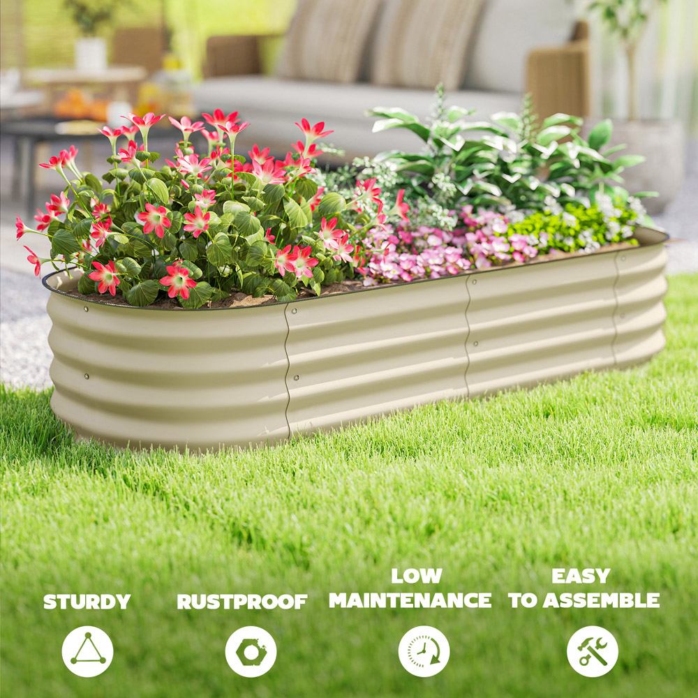 Outsunny Cream White Galvanised Raised Garden Bed with Safety Edging 30 x 150 x 62cm Image 7