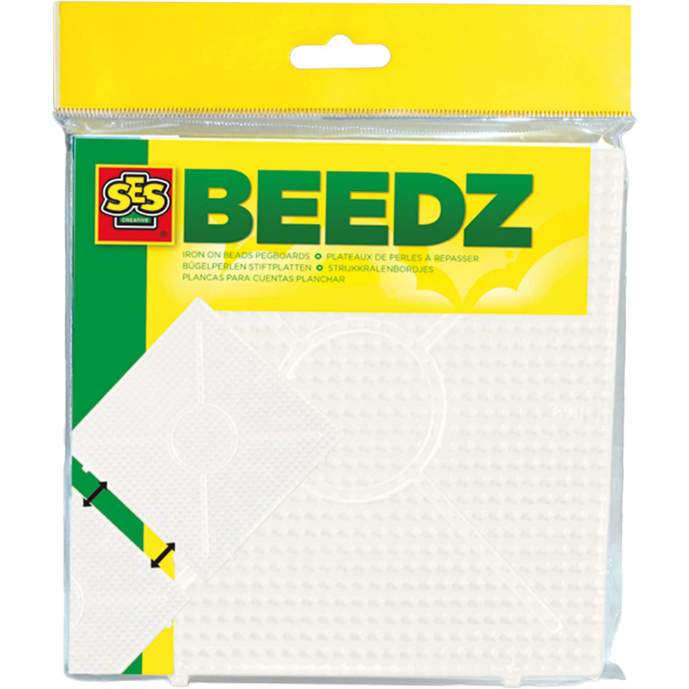 SES Creative Beedz White Square Connectable Iron On Beads Base Plate Pegboard 2 Piece Image 1