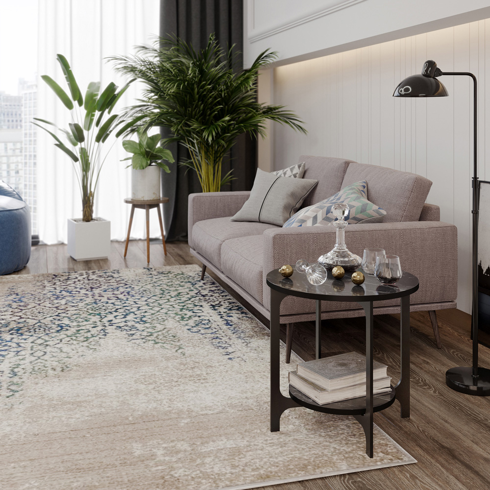 Decorotika Versy Single Shelf Black Marble Effect and Gold Round Side Table Image 3