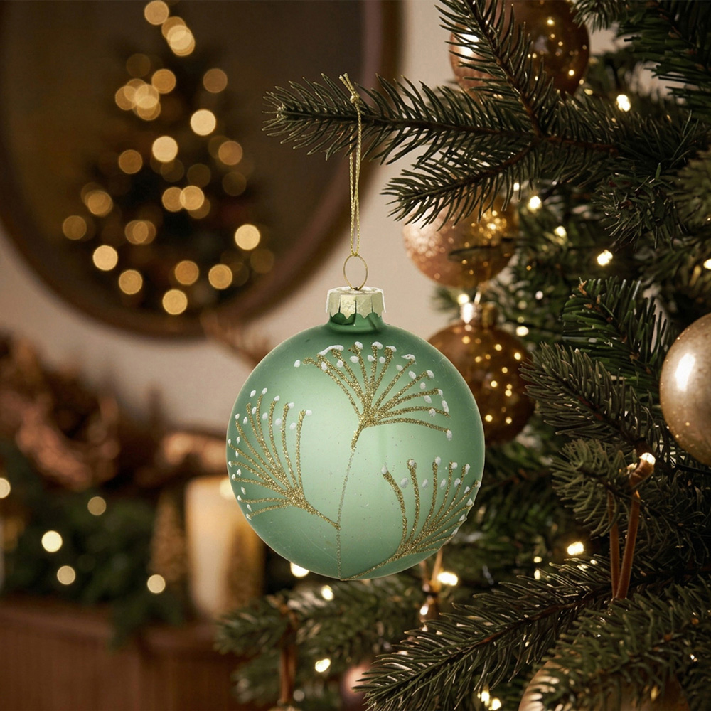 Frosted Green Glitter Detail Bauble Image 2