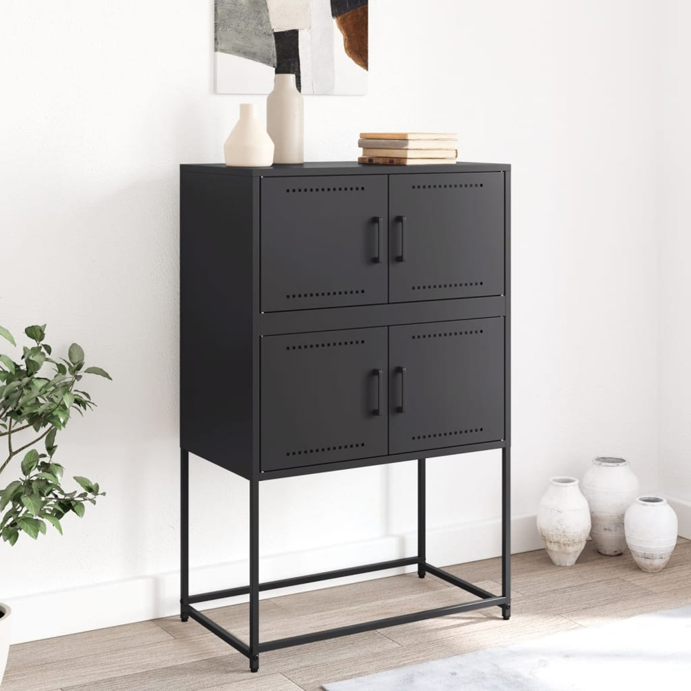 vidaXL 4 Door Black Industrial Metal Sideboard Image 9