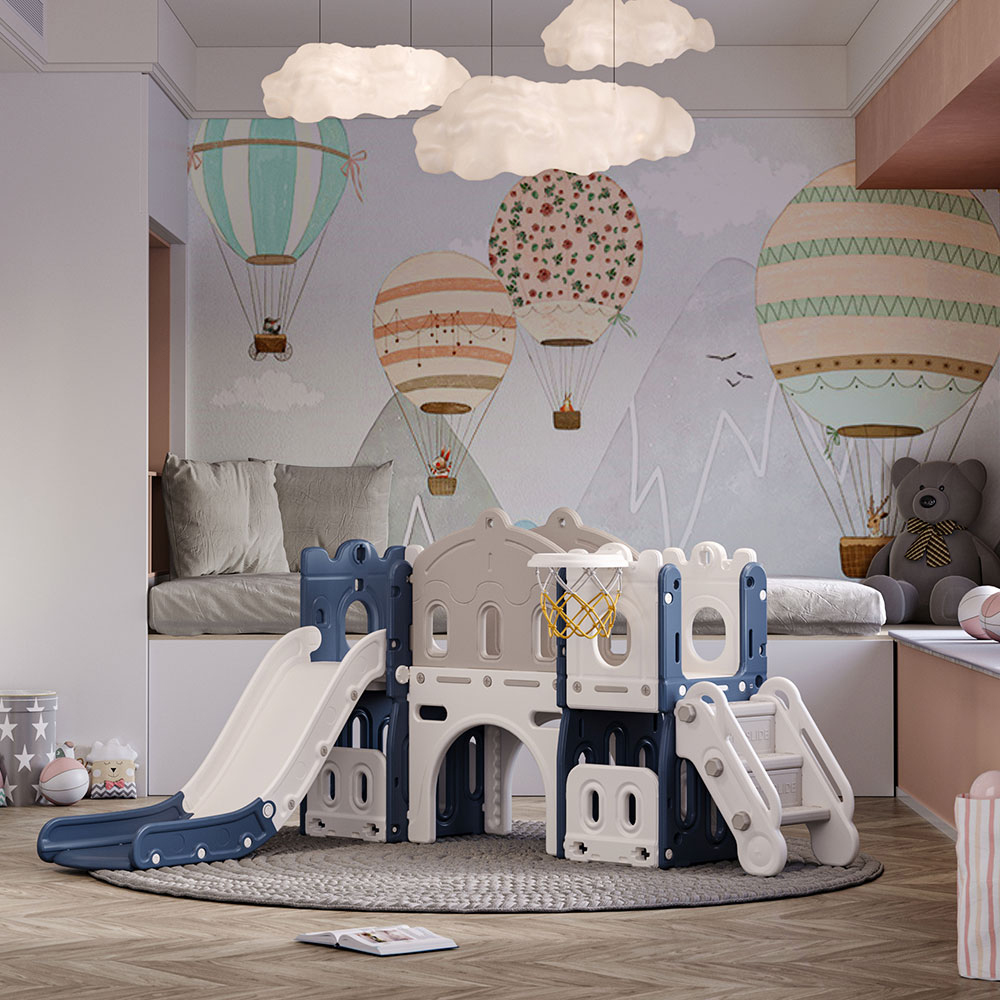 Living and Home Kids Blue and White Playset with Slide and Basket Hoop Image 7