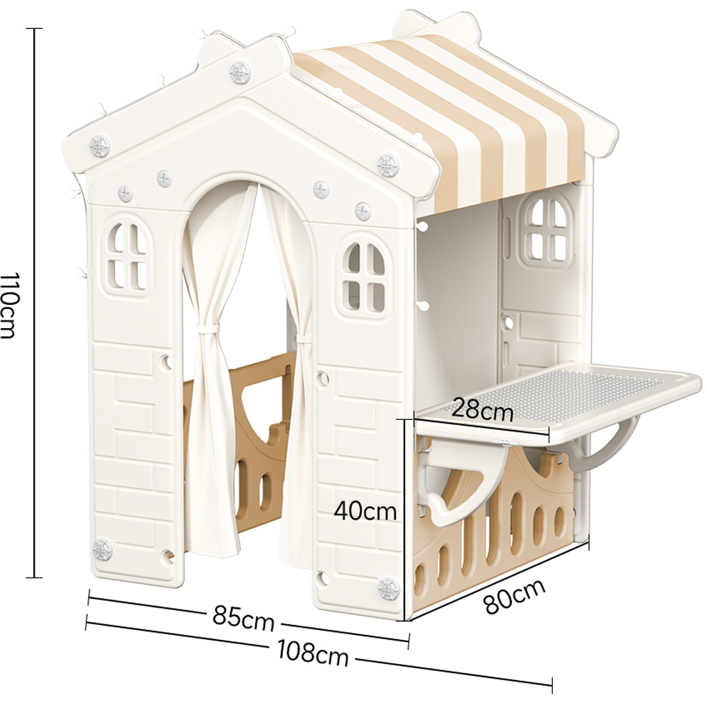 H&O Direct Kids Brown Plastic Cottage Playhouse with Curtains Image 3