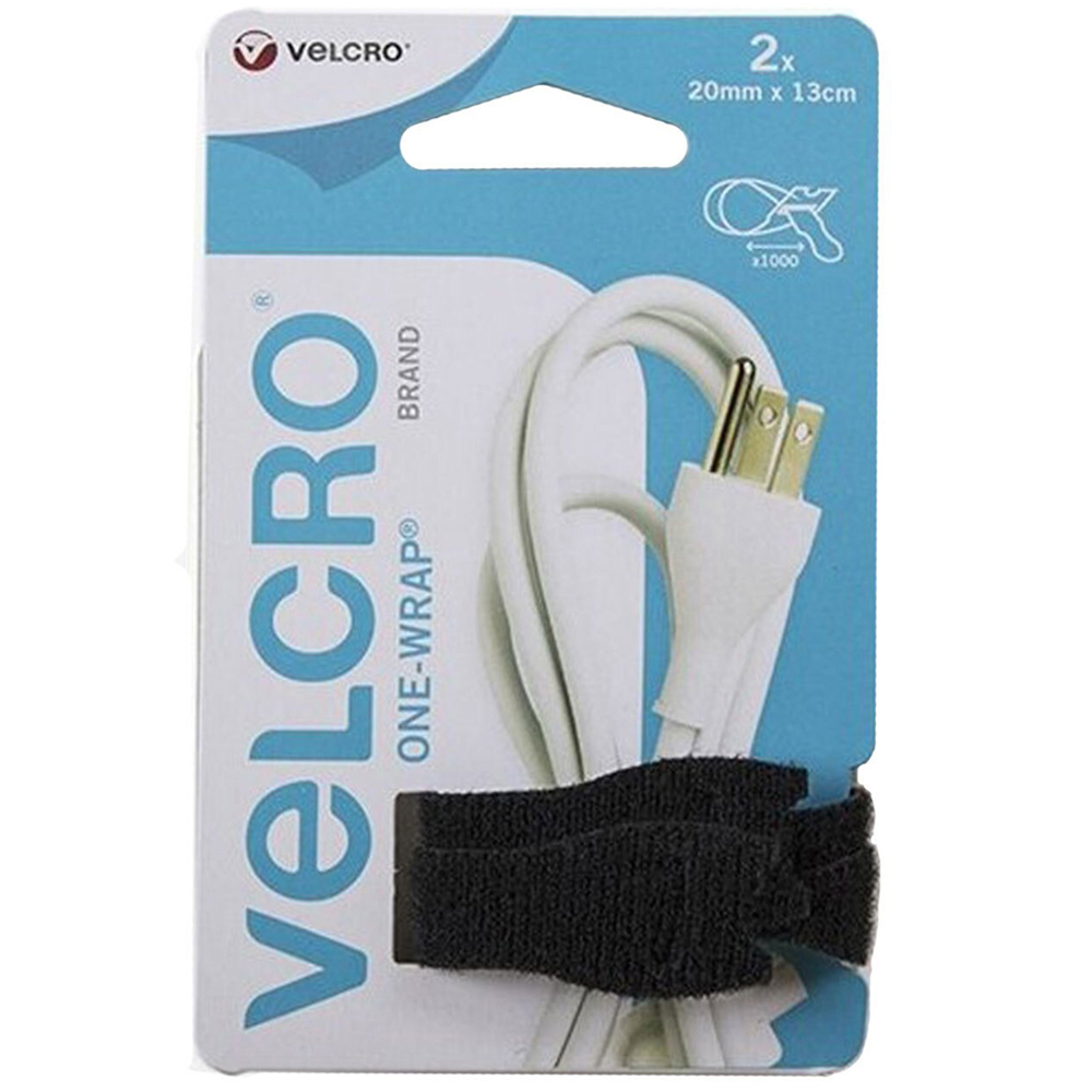 One Wrap Black 20mm x 13cm Hook and Loop 2 Pack Image
