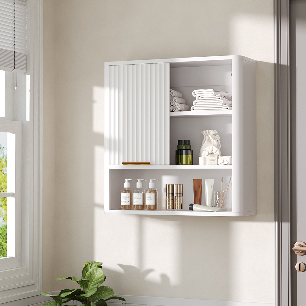 Living and Home Single Door 3 Shelf White Wooden Wall-Mounted Bathroom Cabinet Image 8