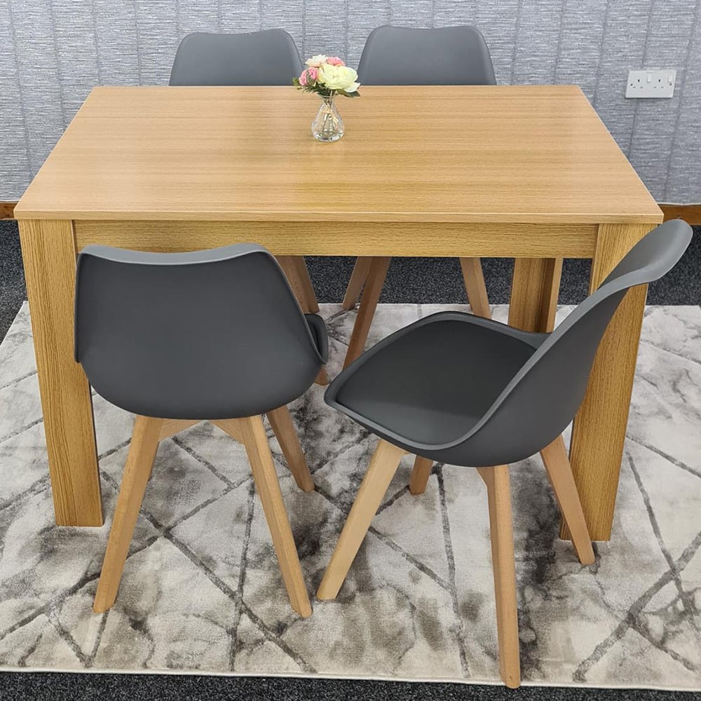 Portland 4 Seater Square Leather Dining Table Set Oak Effect and Grey Image 1