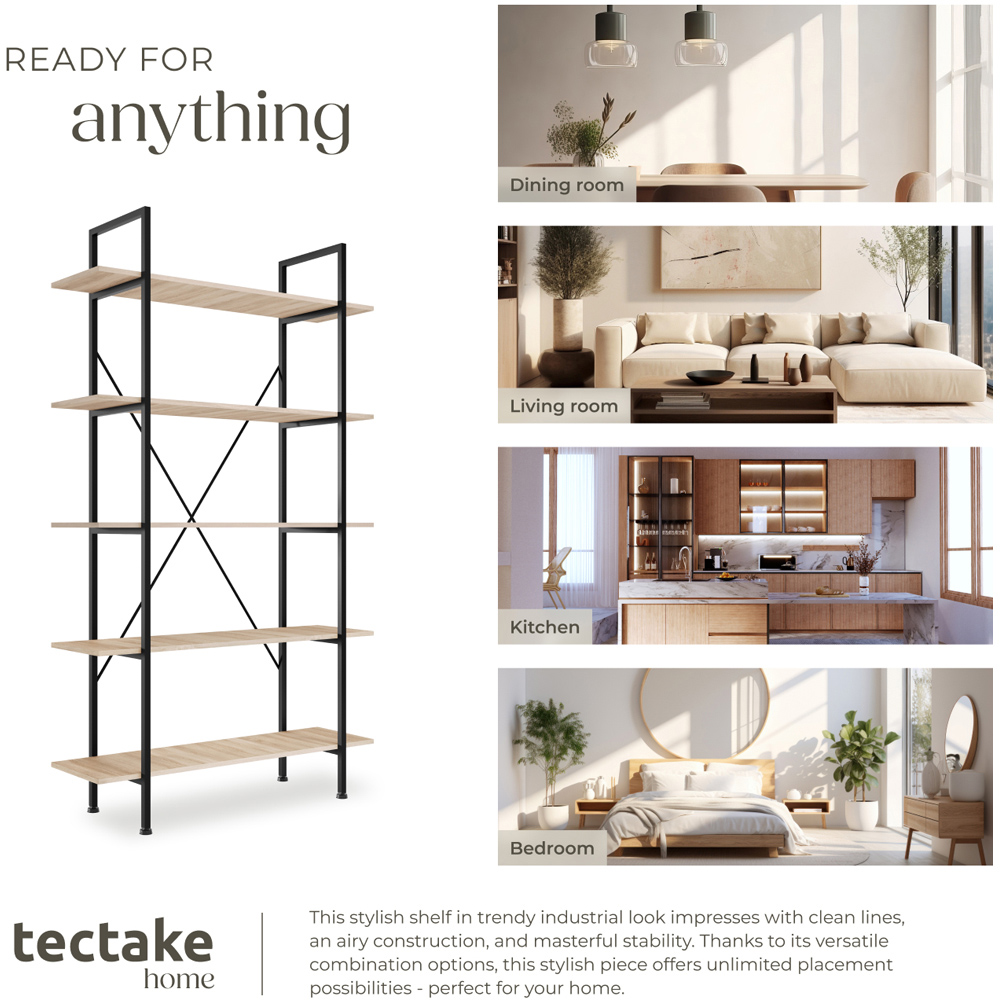 tectake Glasgow 5 Slim Shelf Oak Sonoma Ladder Shelving Unit Image 7