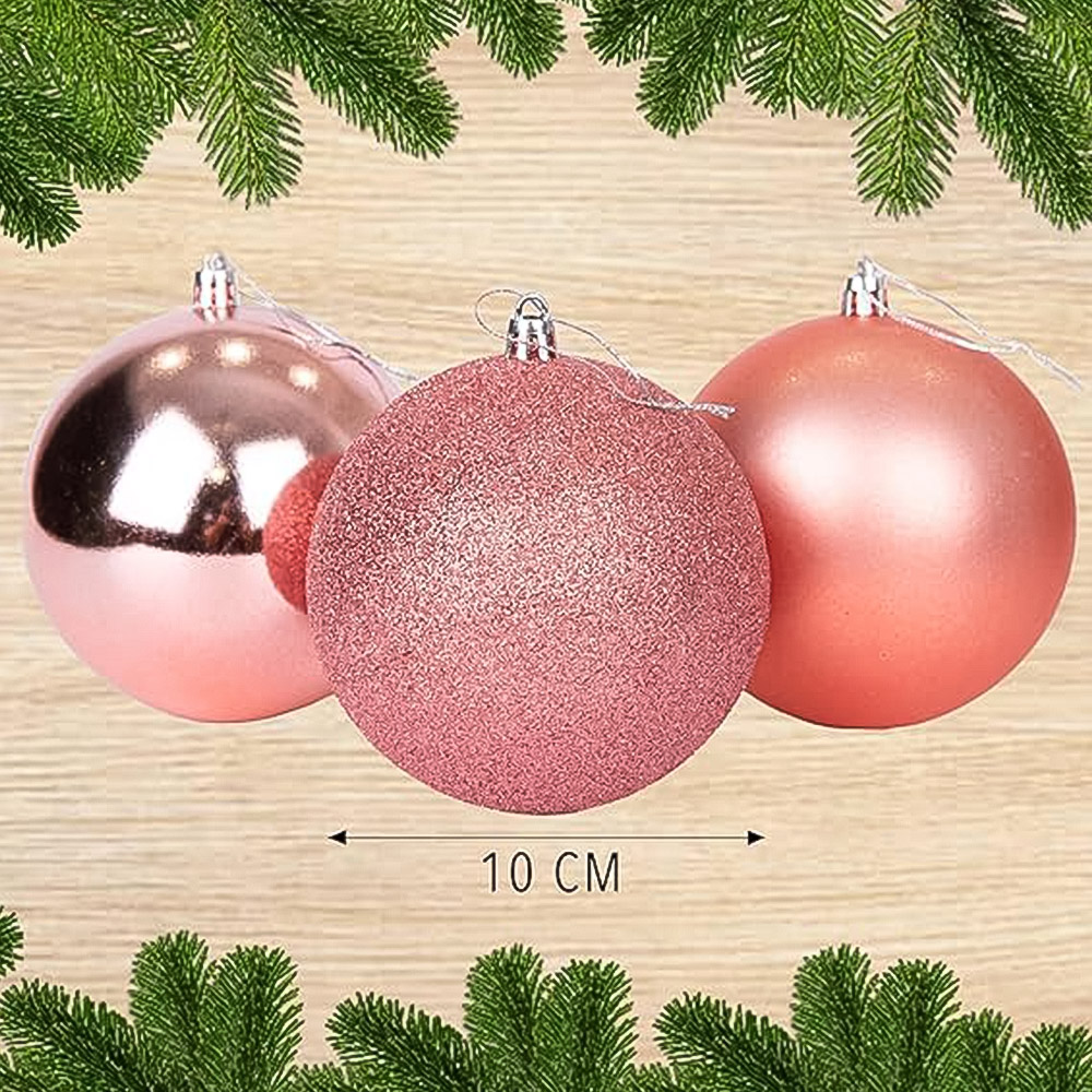 Shatchi 10cm Rose Gold Shatterproof Christmas Bauble 6 Pack Image 3