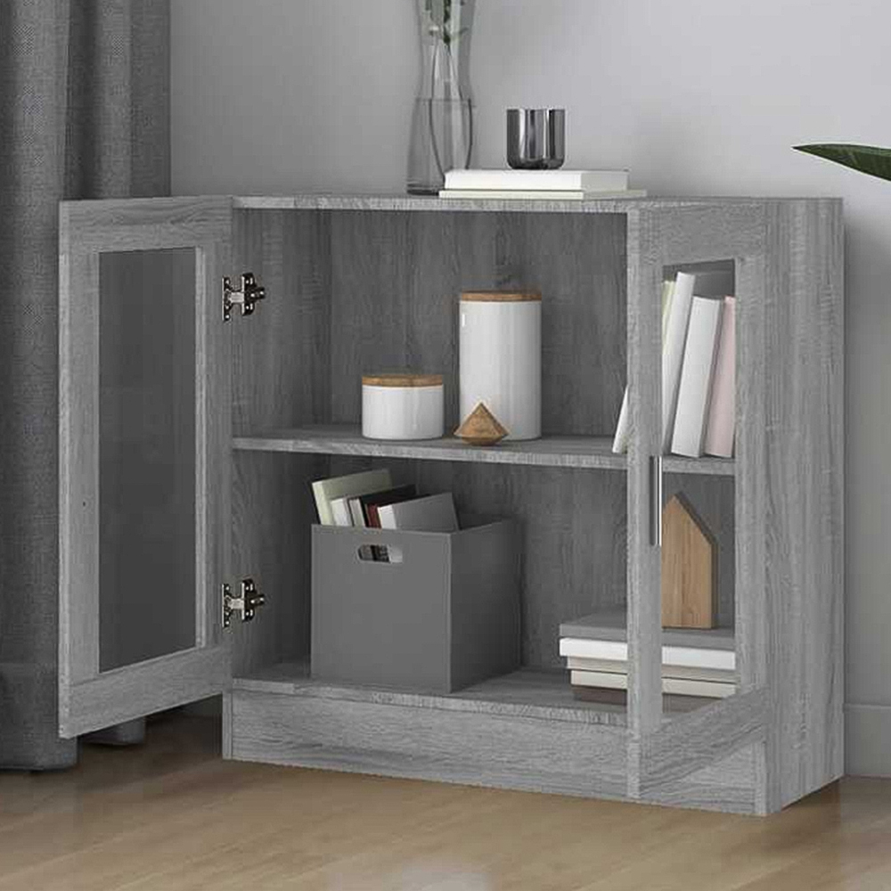 vidaXL Vitrine 2 Glass Door Grey Sonoma Storage Cabinet Image 1