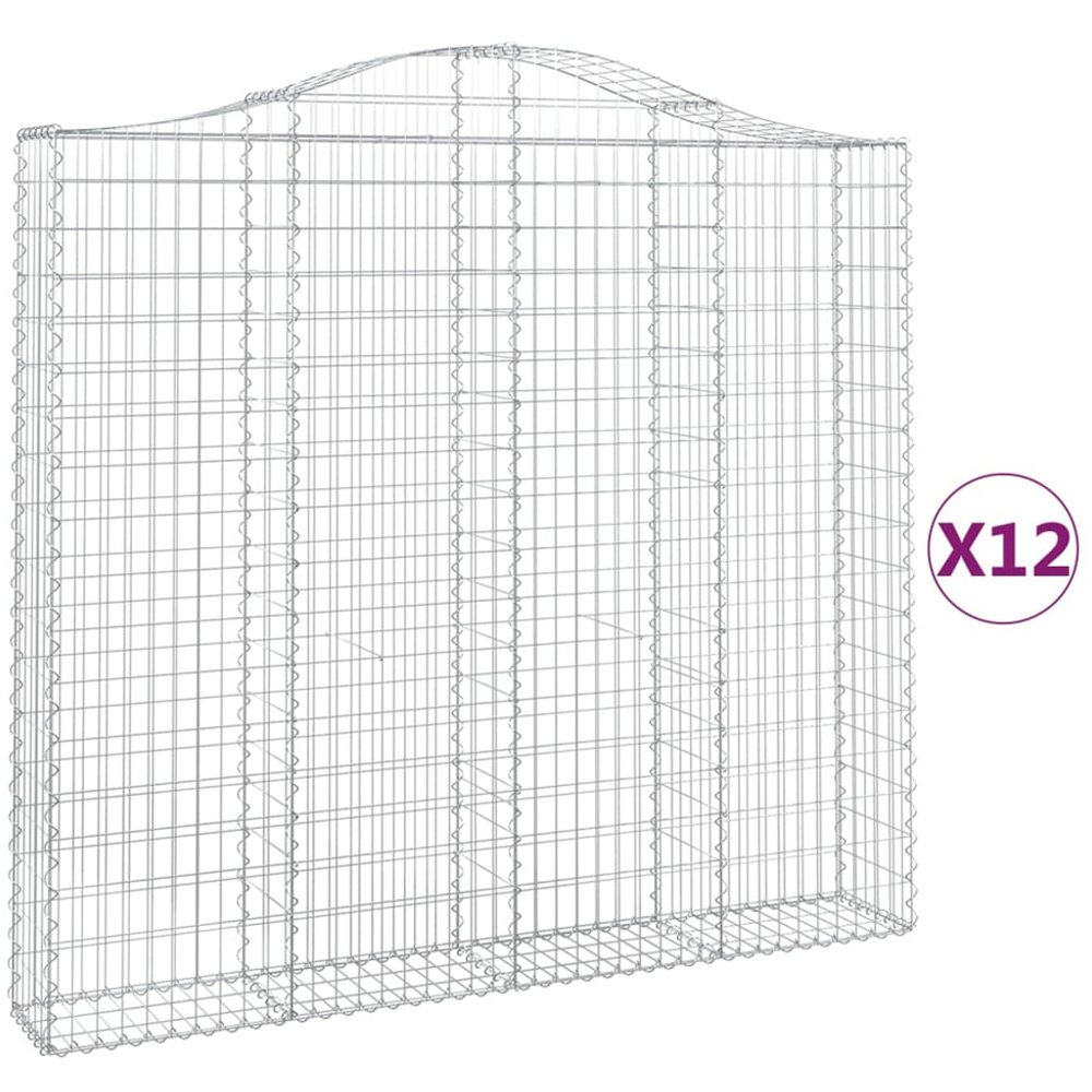 vidaXL Silver Galvanised Iron Arched Gabion Basket 200 x 30 x 180/200cm 12 Pack Image 4