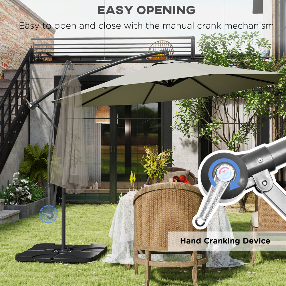 Outsunny Light Grey Banana Cantilever Parasol with Base Weights and Cover 3m Image 4