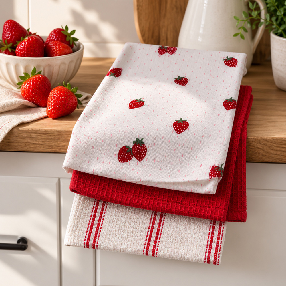 Bellissimo Home Cotton Strawberry Tea Towel 3 Pack Image 2