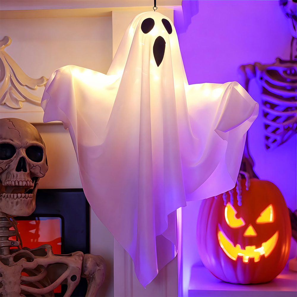Lovii Warm White LED Light Up Screaming White Ghost Hanging Halloween Decoration Image 2