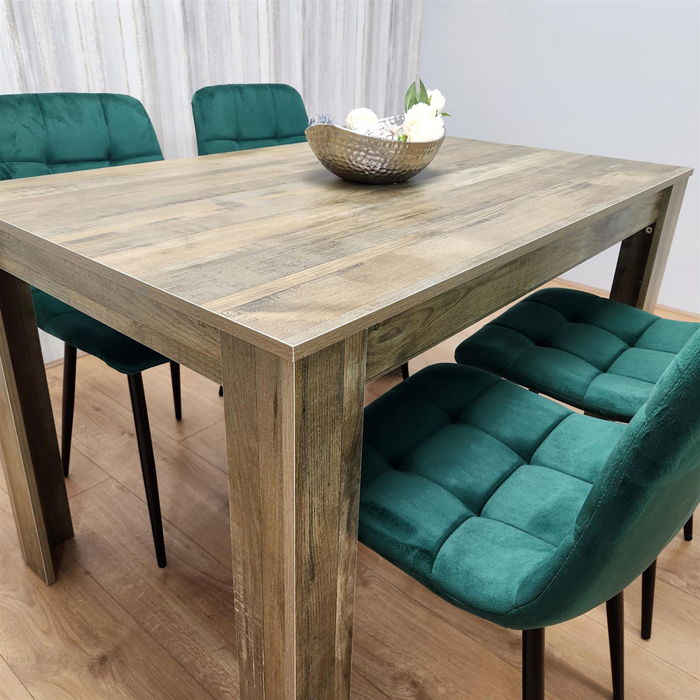 Portland 4 Seater Dining Set Rustic Effect and Green Velvet Image 2