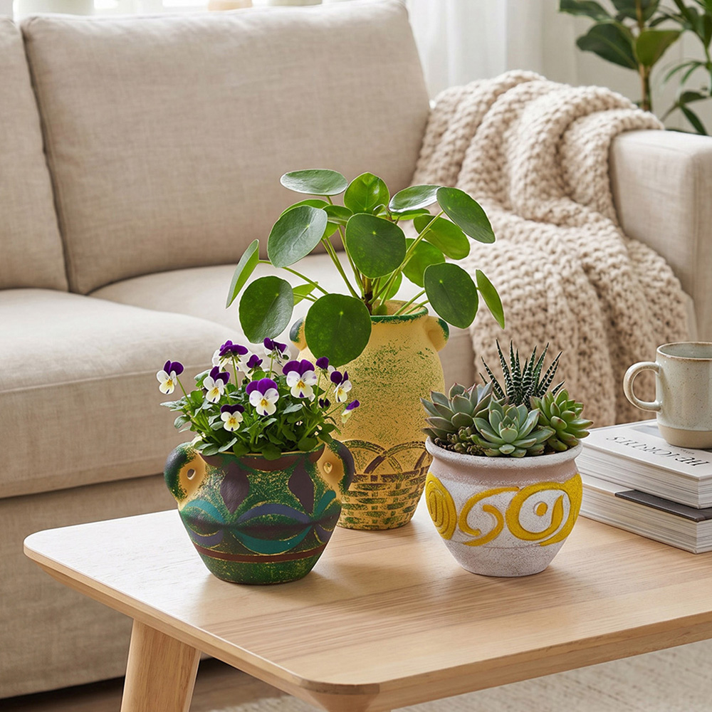 Living and Home Mediterranean Ceramic Plant Pot Set of 5 Image 2