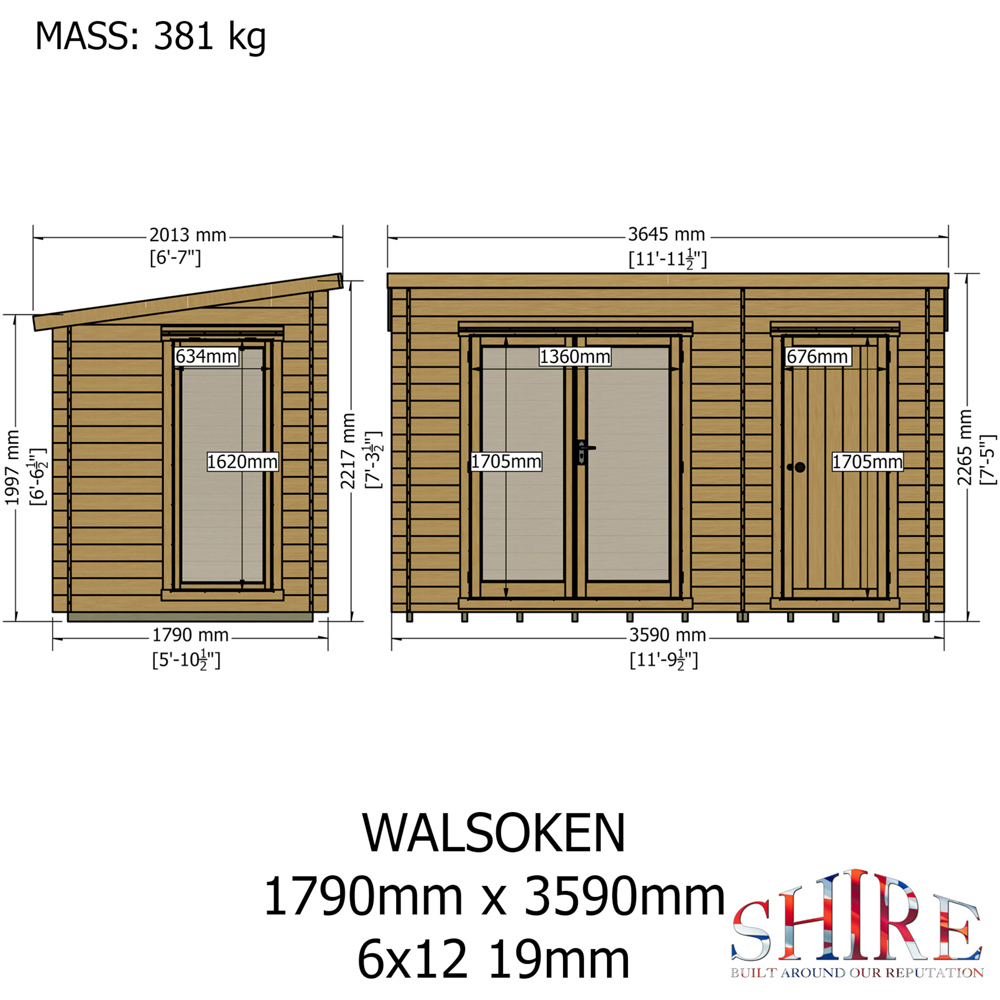 Shire Walsoken 6 x 12ft Dual-Purpose Pent Garden Log Cabin with Integral Storage Image 9