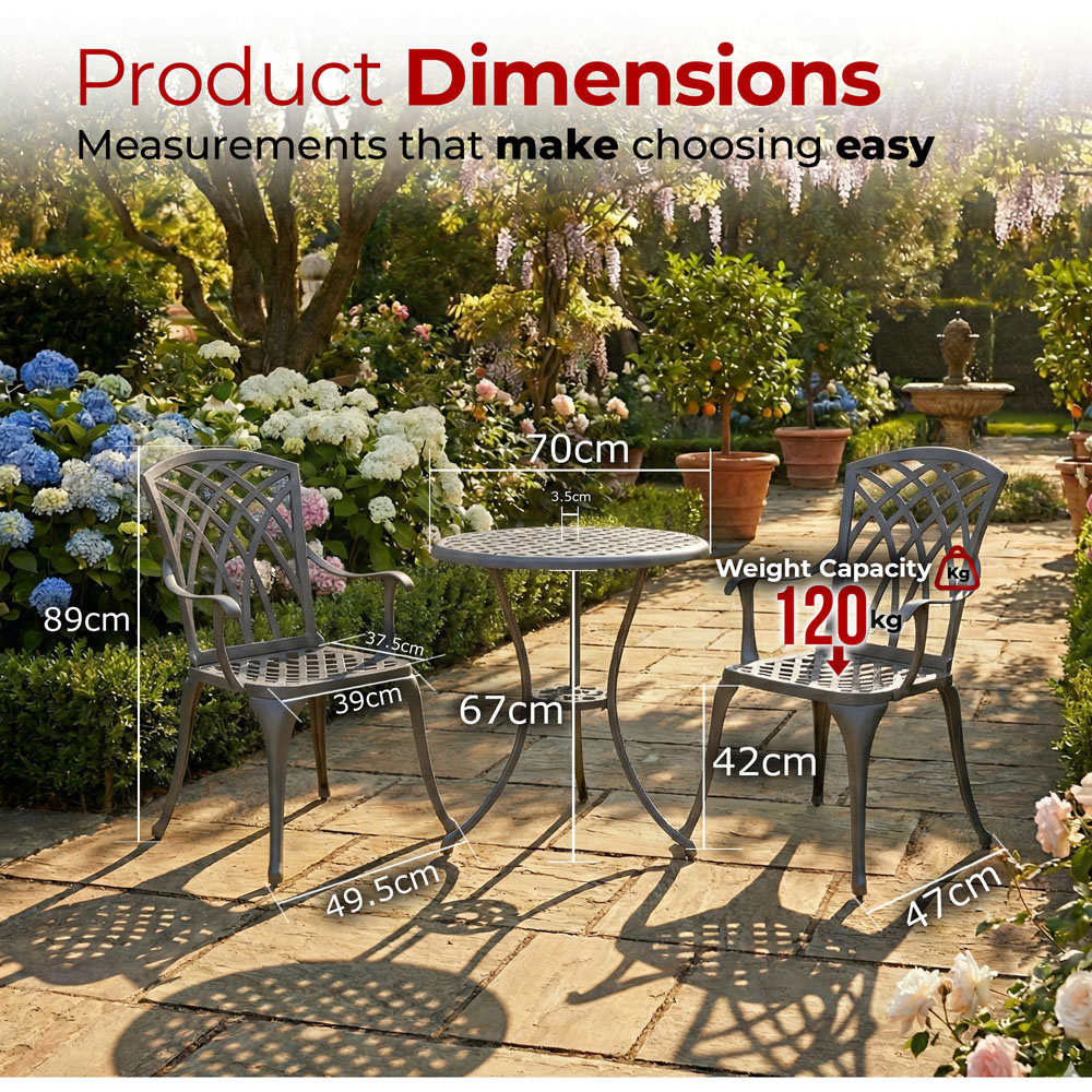Centurion Supports OSHOWA 2 Seater Grey Aluminium Bistro Set with Table Image 9