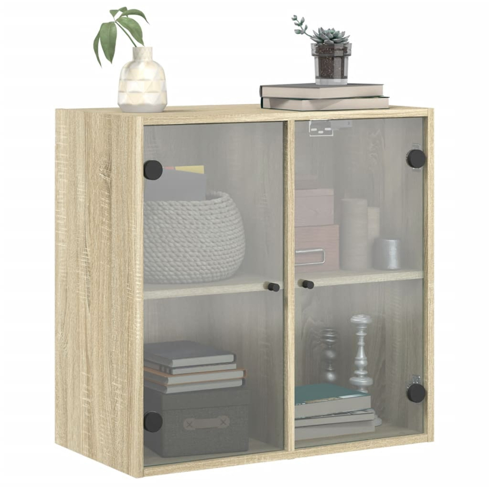 vidaXL 2 Glass Door 4 Shelf Sonoma Oak Wall Cabinet Image 4