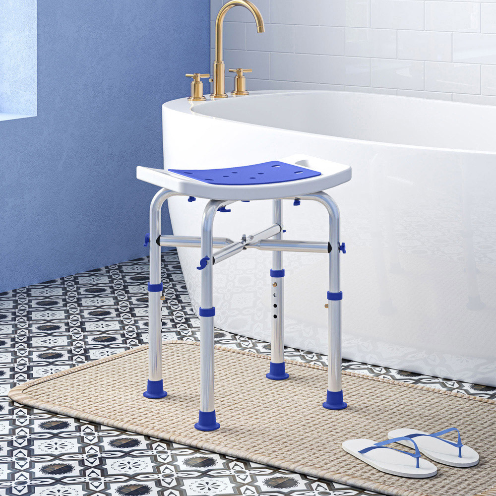HOMCOM Purple Aluminium Height Adjustable Shower Stool Image 8