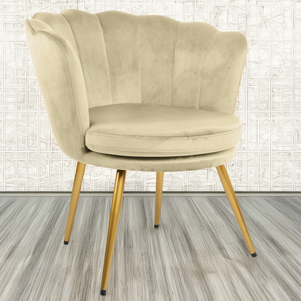 Flora Petal Back Accent Tub Chair Velvet Upholstery - Champagne Image 1