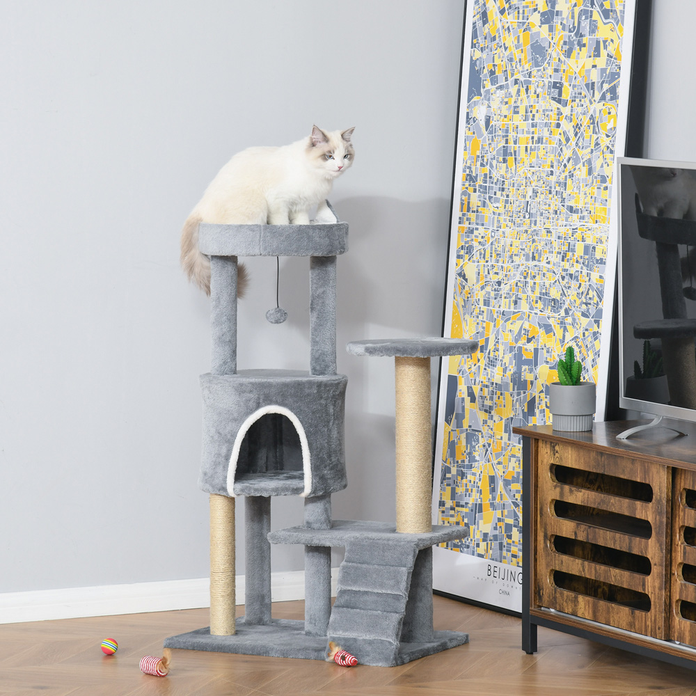 PawHut Light Grey Cat Tree with Climbing Ladder and Scratching Post Image 2