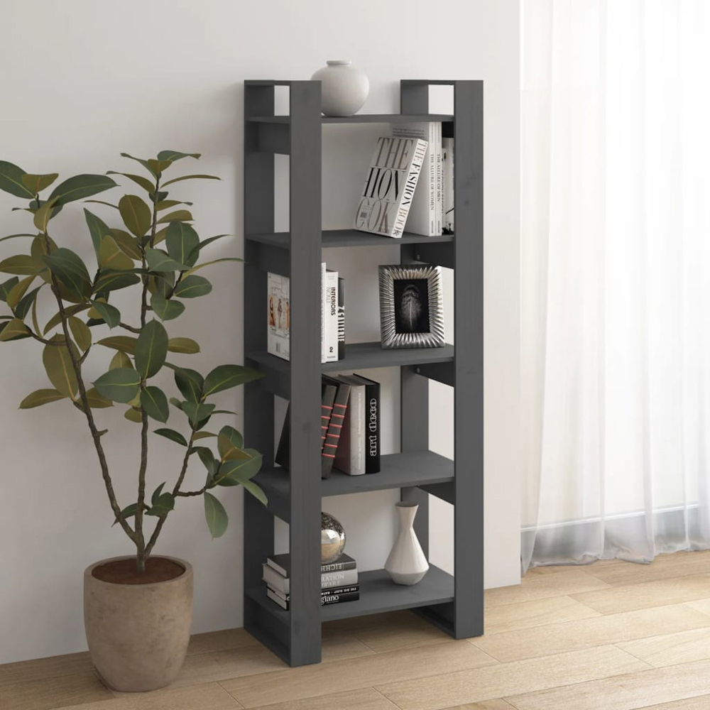 vidaXL 5 Shelf Grey Solid Wood Bookcase Image 1