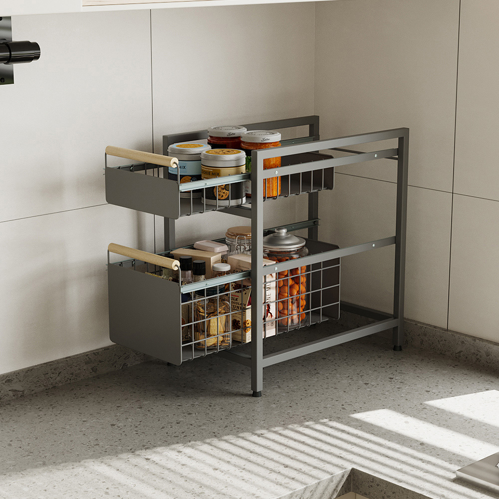 Living and Home 2 Shelf Black Pull-Out Cabinet Organiser 24.5cm Image 2