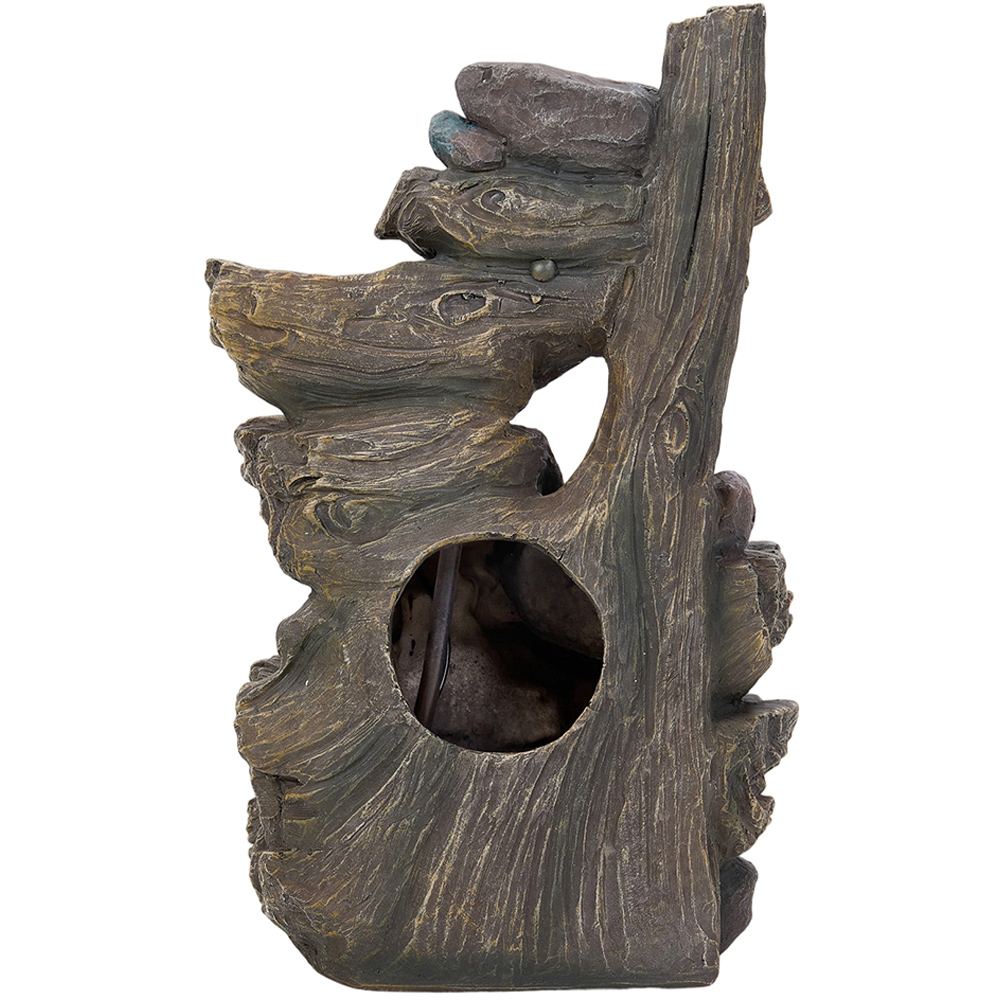 Living and Home 5-Tier Tree Trunk Wood and Rock Effect Solar LED Water Feature Image 4