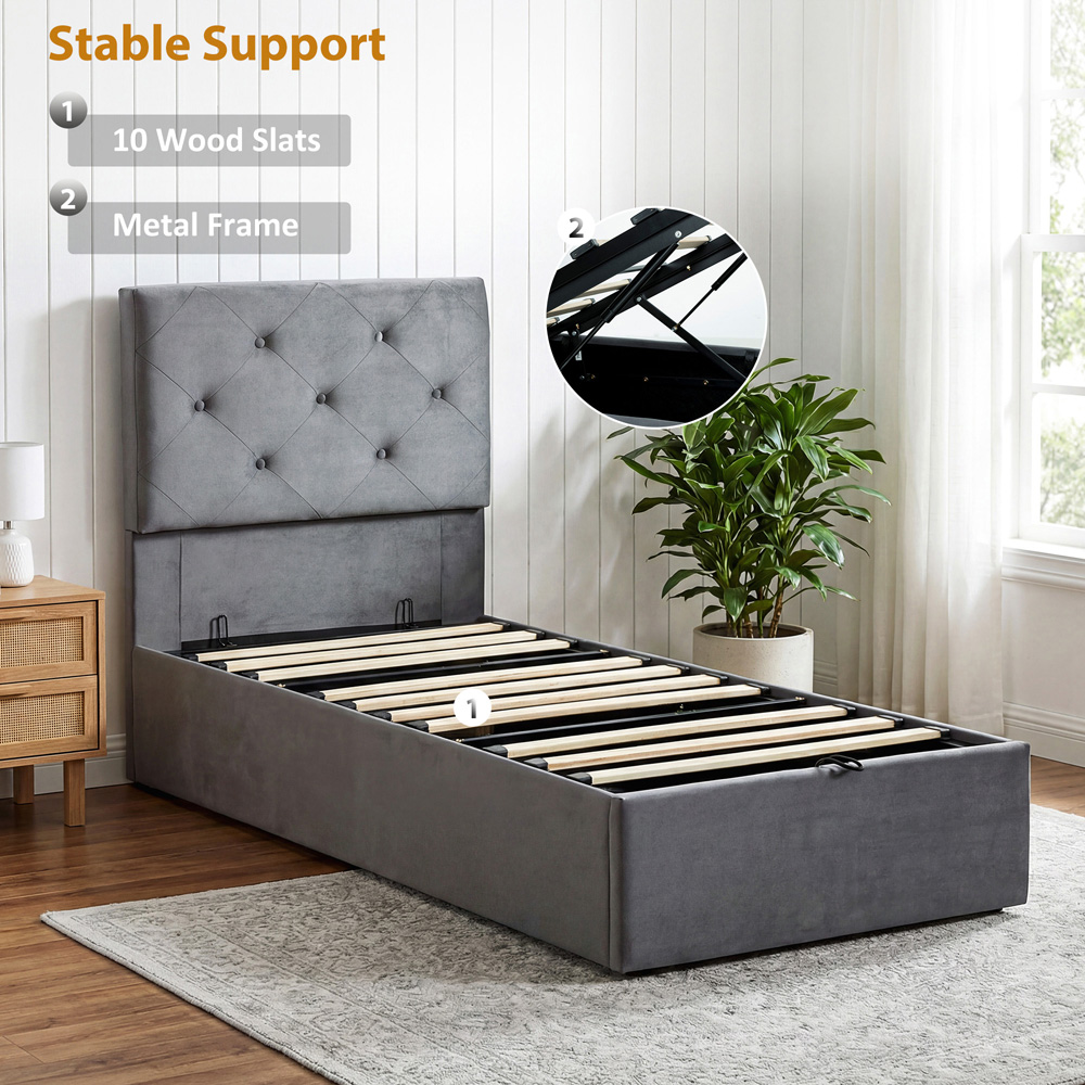 Portland Single Dark Grey Gas Lift Up Bed Frame Image 6