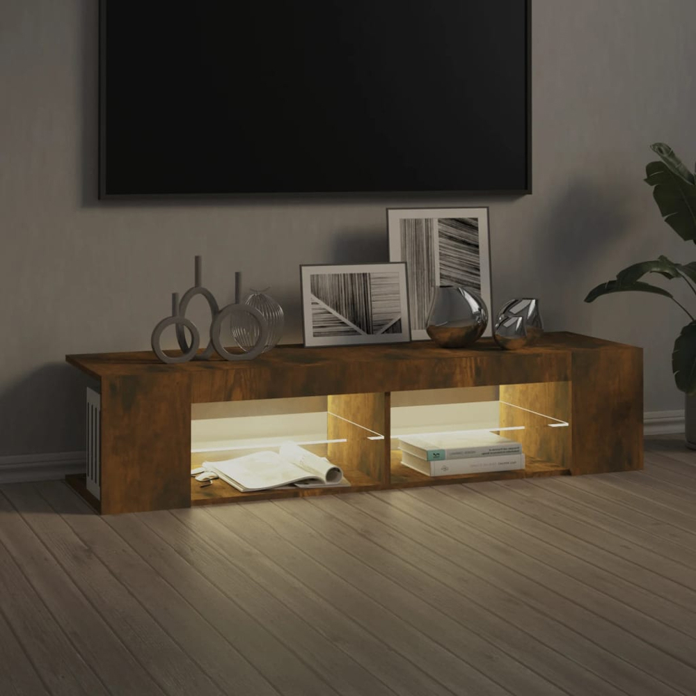 vidaXL 6 Shelf Smoked Oak TV Cabinet with LED Lights Image 9