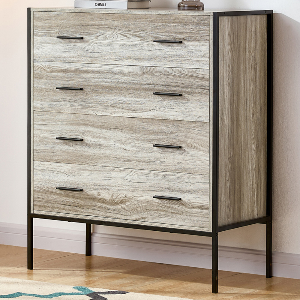 Vida Designs Brooklyn 4 Drawer Grey Rustic Metal Frame Chest of Drawers Image 1