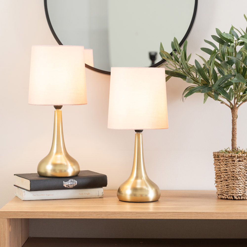 ValueLights Teardrop Pink Shade Gold Touch Table Lamp with Bulb 2 Pack Image 2