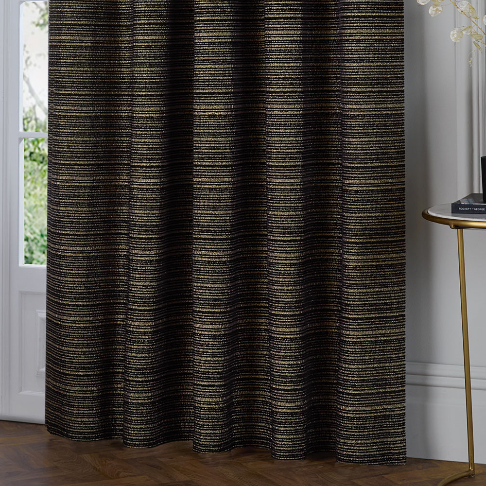 Paoletti Jupiter Black and Gold Fully Lined Chenille Jacquard Eyelet Curtains 168 x 229cm Image 3
