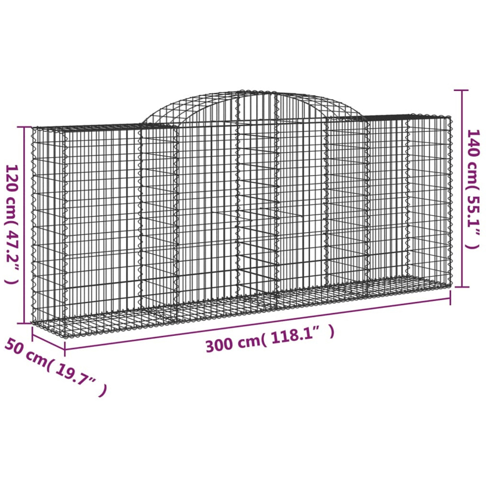 vidaXL Silver Galvanised Iron Arched Gabion Basket 300 x 50 x 120/140cm 8 Pack Image 5