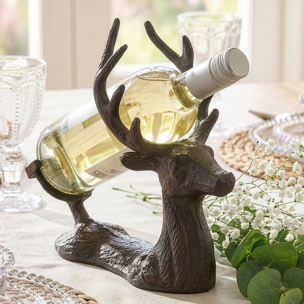 Dibor Antique Brown Cast Iron Stag Wine Bottle Holder Image 6