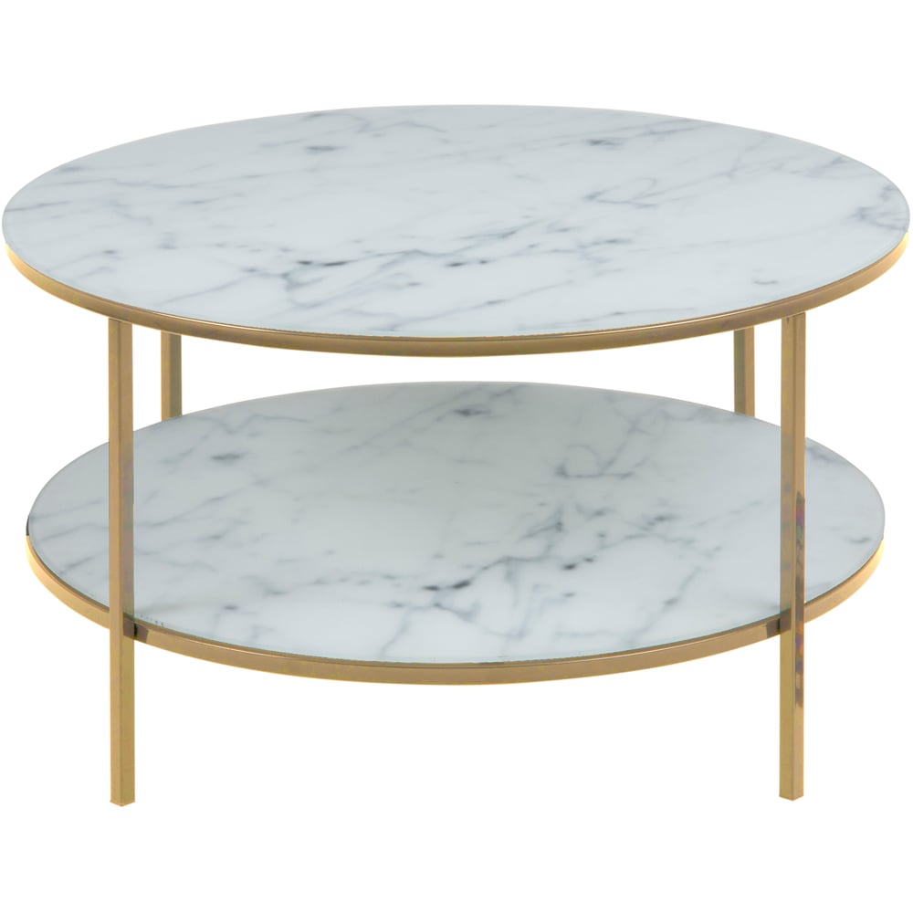 Florence Alisma White Marble Effect and Gold Round Coffee Table Image 2