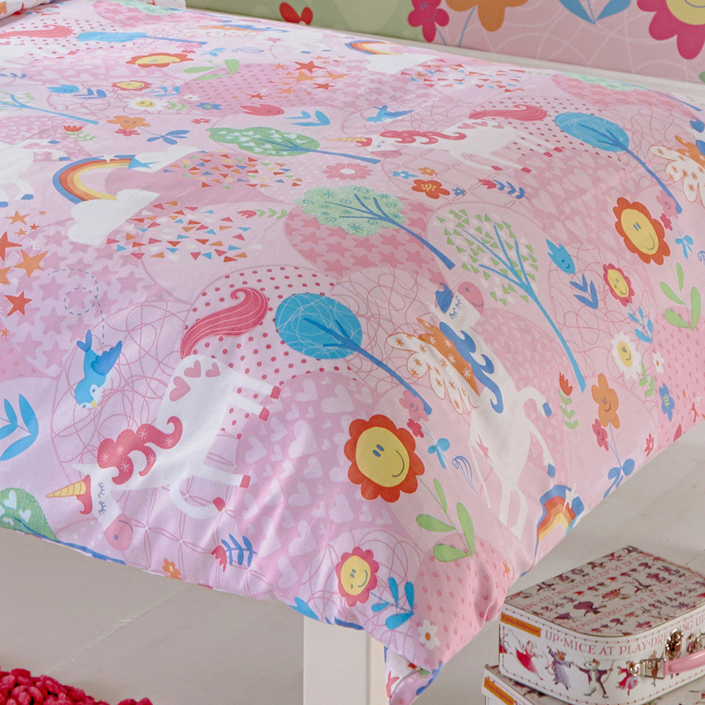 little furn. Unicorn Toddler Pink Kids Duvet Cover Set Image 4