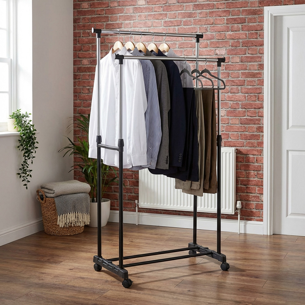 Premium Double Adjustable Garment Rail - Black Image 6