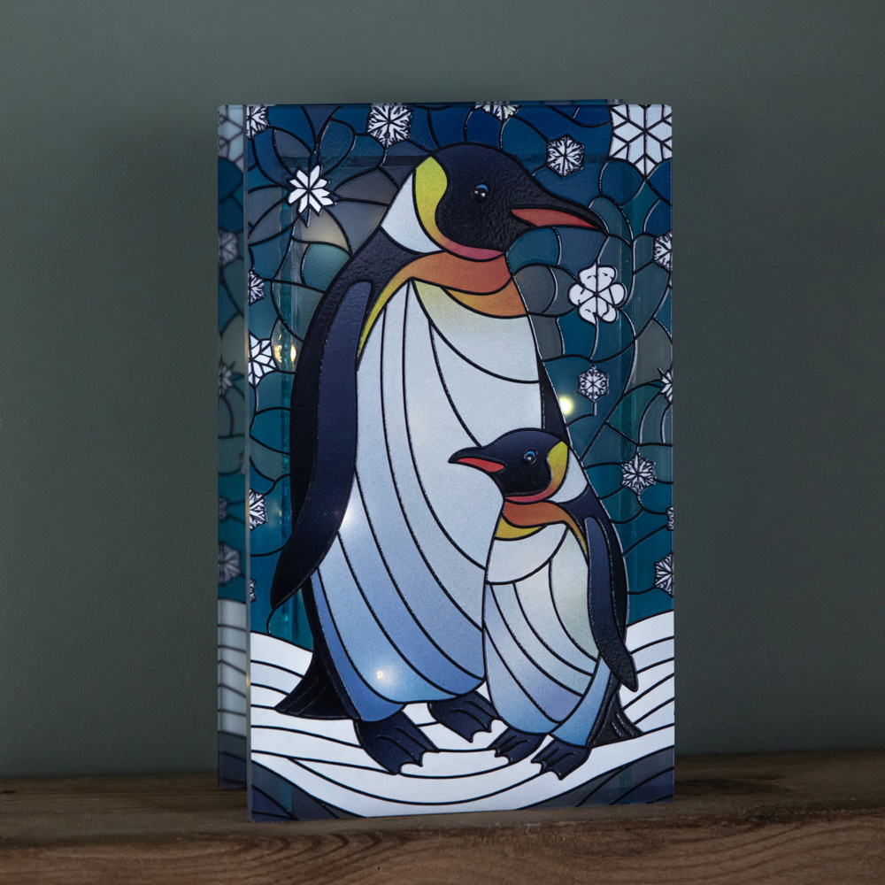 Samuel Alexander Warm White LED Double Sided Stained Glass Light Up Mother & Baby Penguin Ornament Image 3