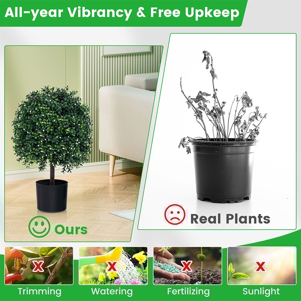 Costway Boxwood Topiary Ball Tree Artificial Plant In Pot 1.8ft 2 Pack Image 7