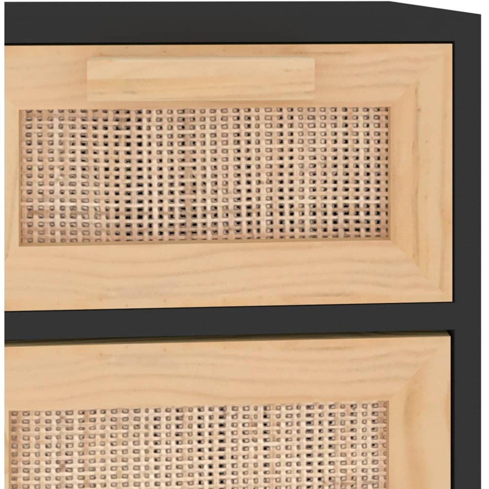 vidaXL 2 Door 2 Drawer Black and Natural Rattan Wooden Sideboard Image 6