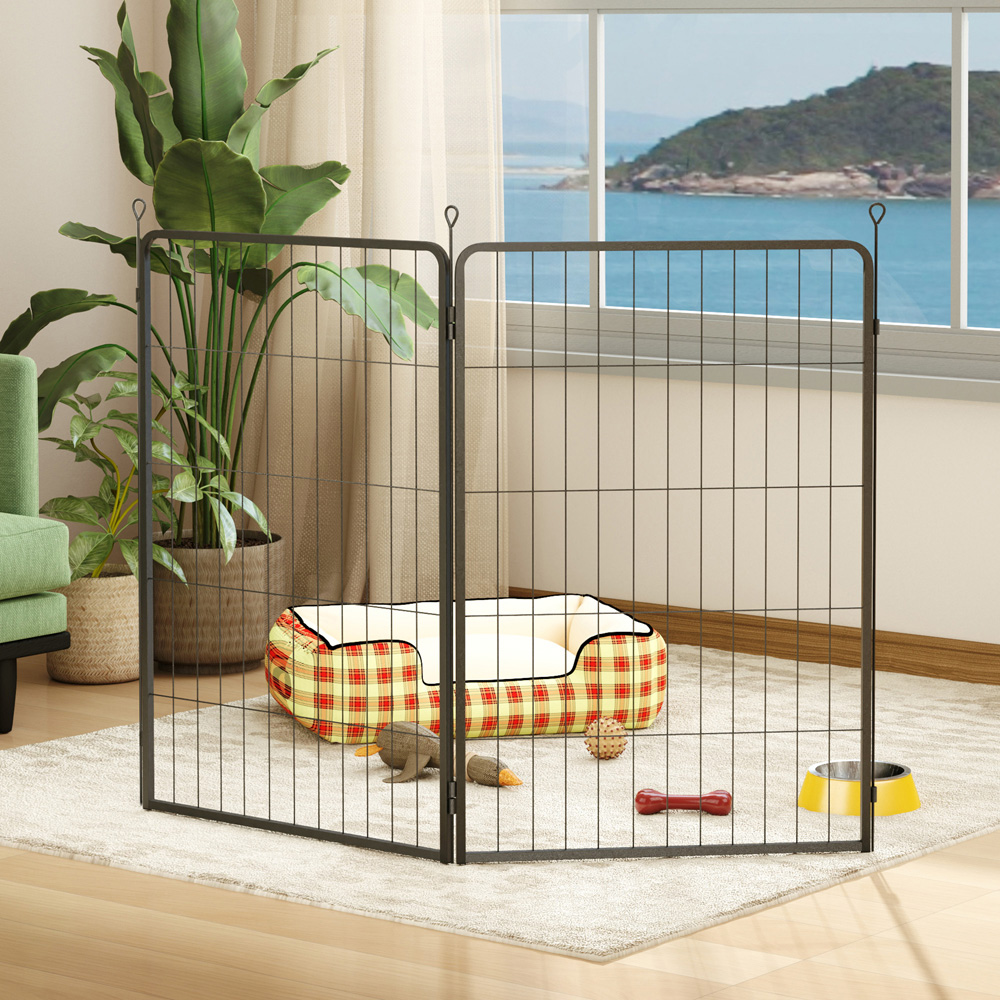 PawHut 2 Piece Large Black Dog Pen with Expansion Pack Image 4