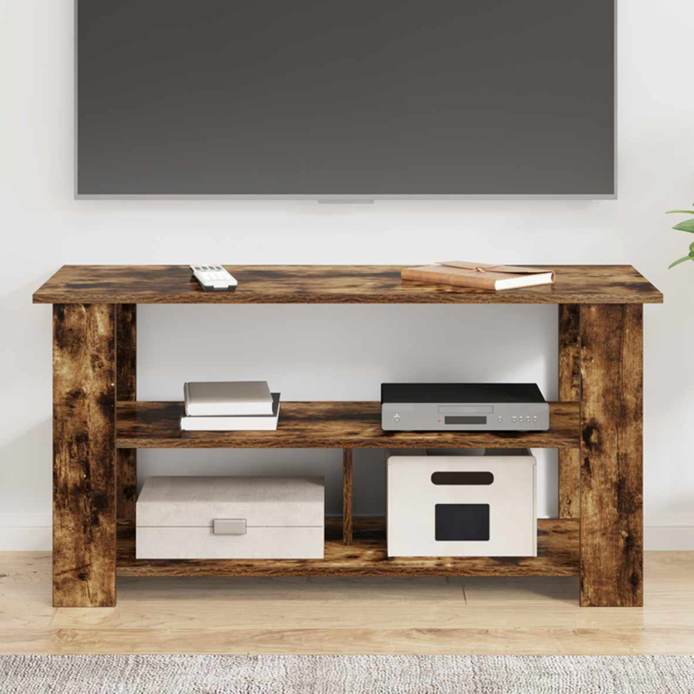 vidaXL 2 Shelf Smoked Oak Wide TV Stand Image 1