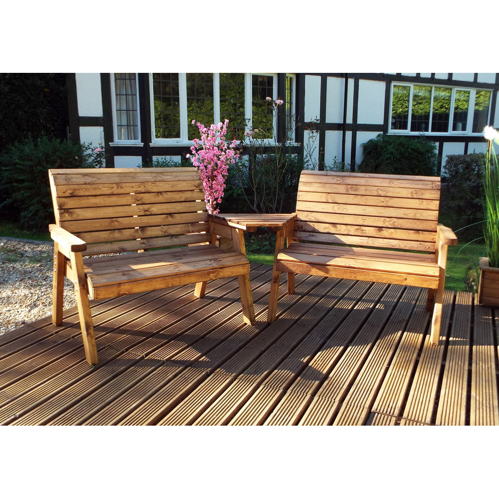Samuel Alexander 4 Seater Chunky Rustic Wooden Garden Bench with Angled Tray Image 7