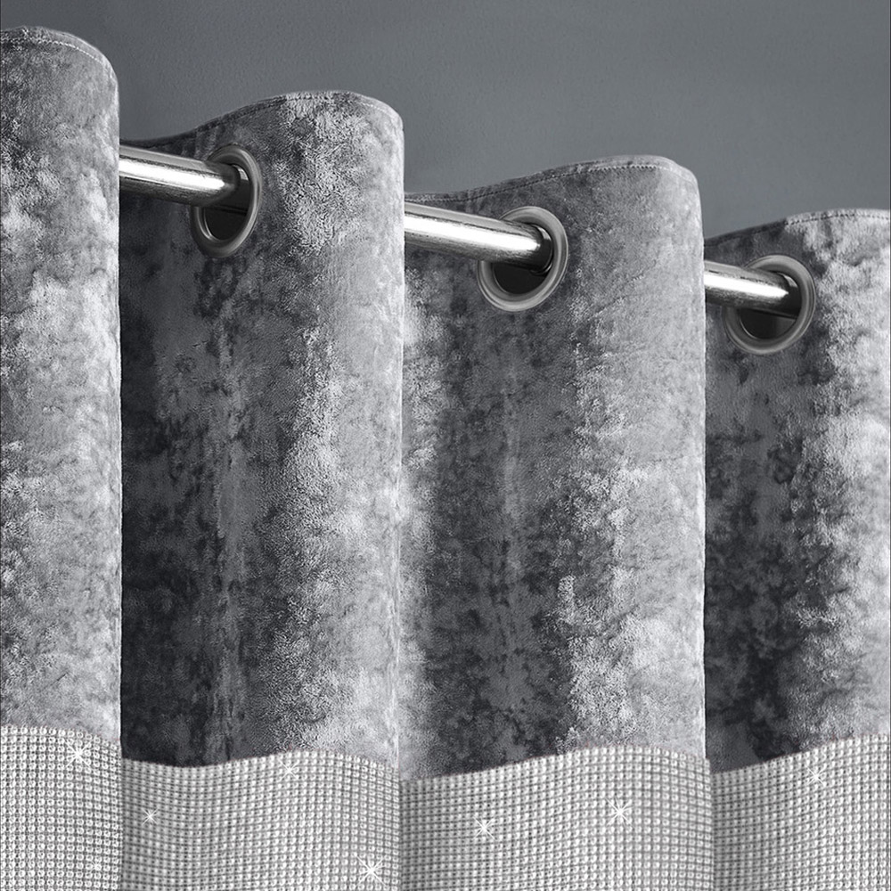 Intimates Diamante Silver Crushed Velvet Eyelet Curtains 168 x 223cm Image 2