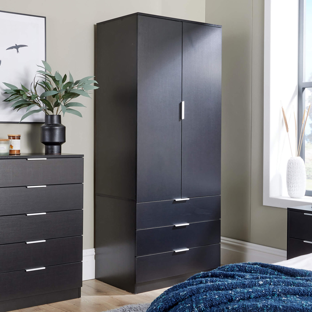 Home Source 2 Door 3 Drawer Black Wardrobe Image 7