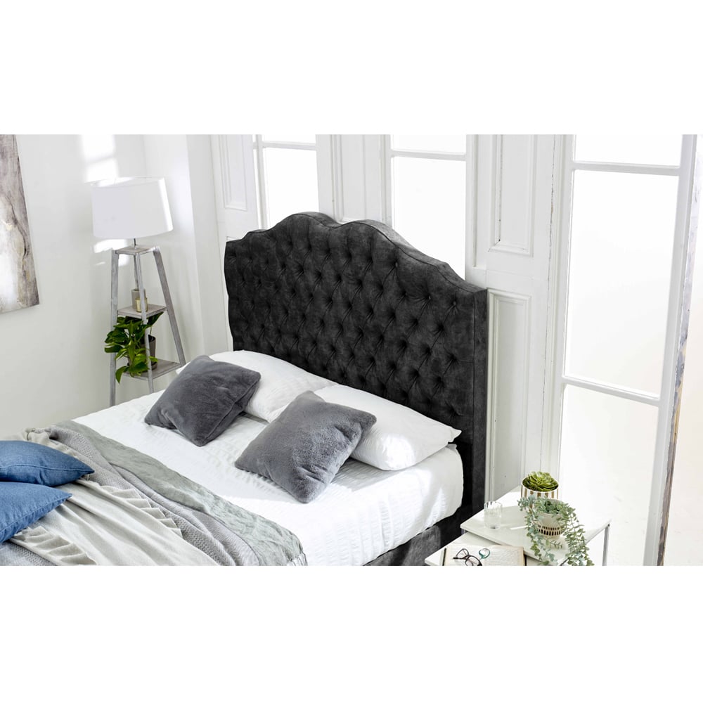 Eleganza Kenwood Single Granite Marble Fabric Bed with Waved Headboard Image 3