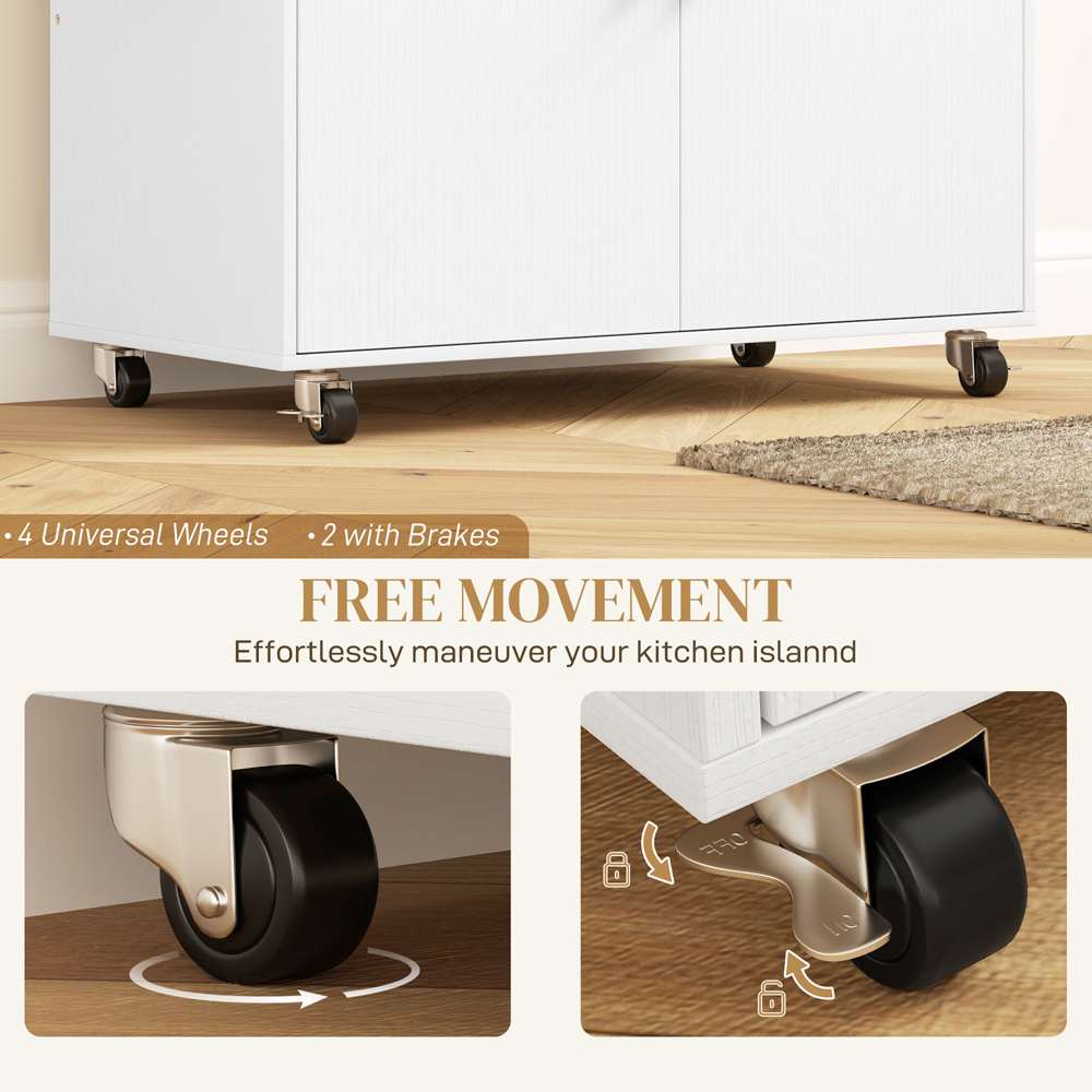 HOMCOM 2 Door Single Drawer White Kitchen Island Cart Image 7