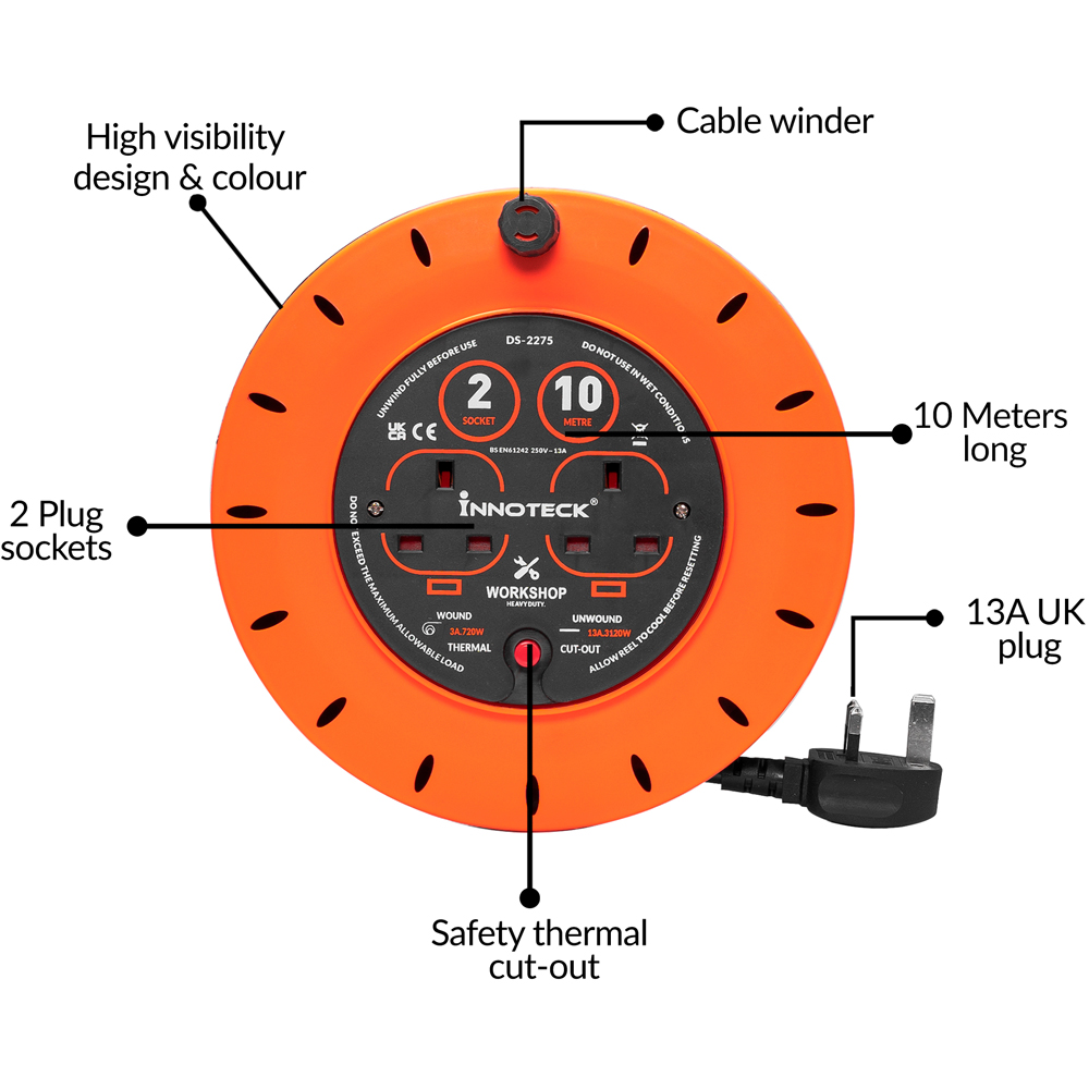 Innoteck 13A 4 Socket Cable Reel 10m Image 4