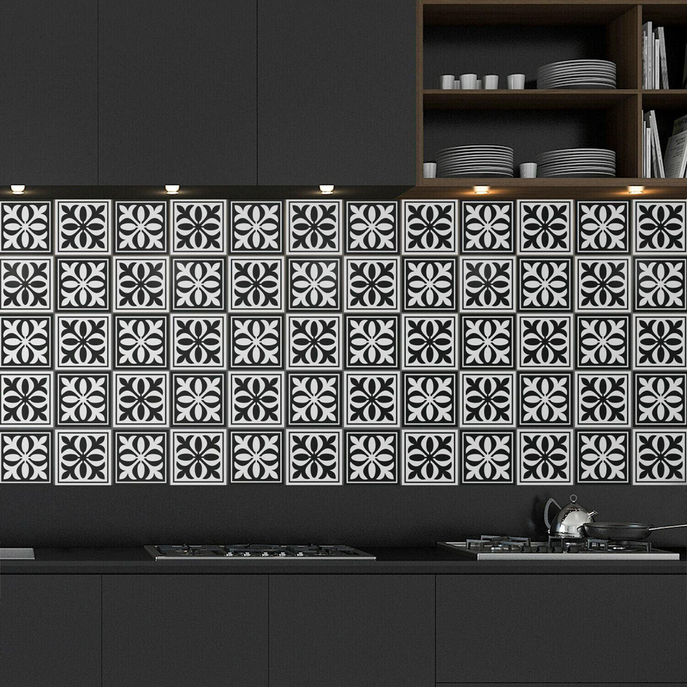 Walplus Emma Monochromatic Black Victorian Tile Sticker 24 Pack Image 3